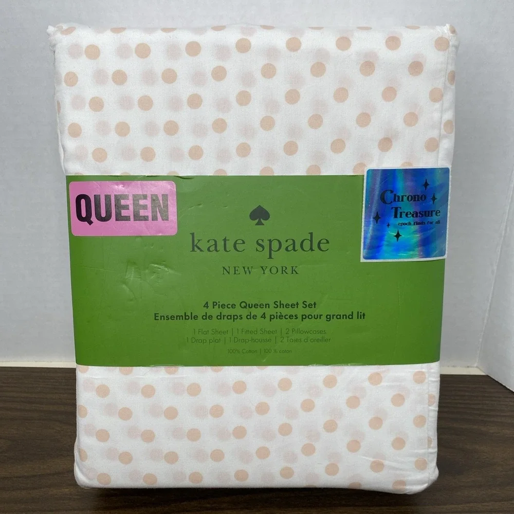 NEW 4pc Kate Spade Queen Sheet Set BALLET PINK TRADITIONAL DOTS 100% Cotton